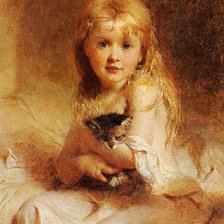 Схема вышивки «Девочка с котёнком. George Elgar Hicks»