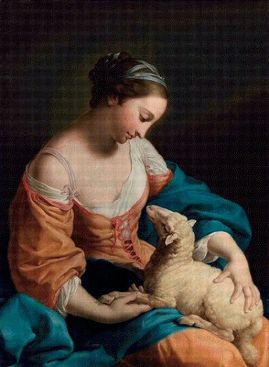 Девушка с ягнёнком. Батони Помпео Джироламо - живопись, портрет, 18 век, девушка - предпросмотр