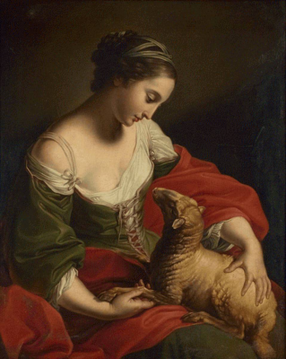 Батони Помпео Джироламо. Девушка с ягнёнком - девушка, портрет, живопись, 18 век - предпросмотр