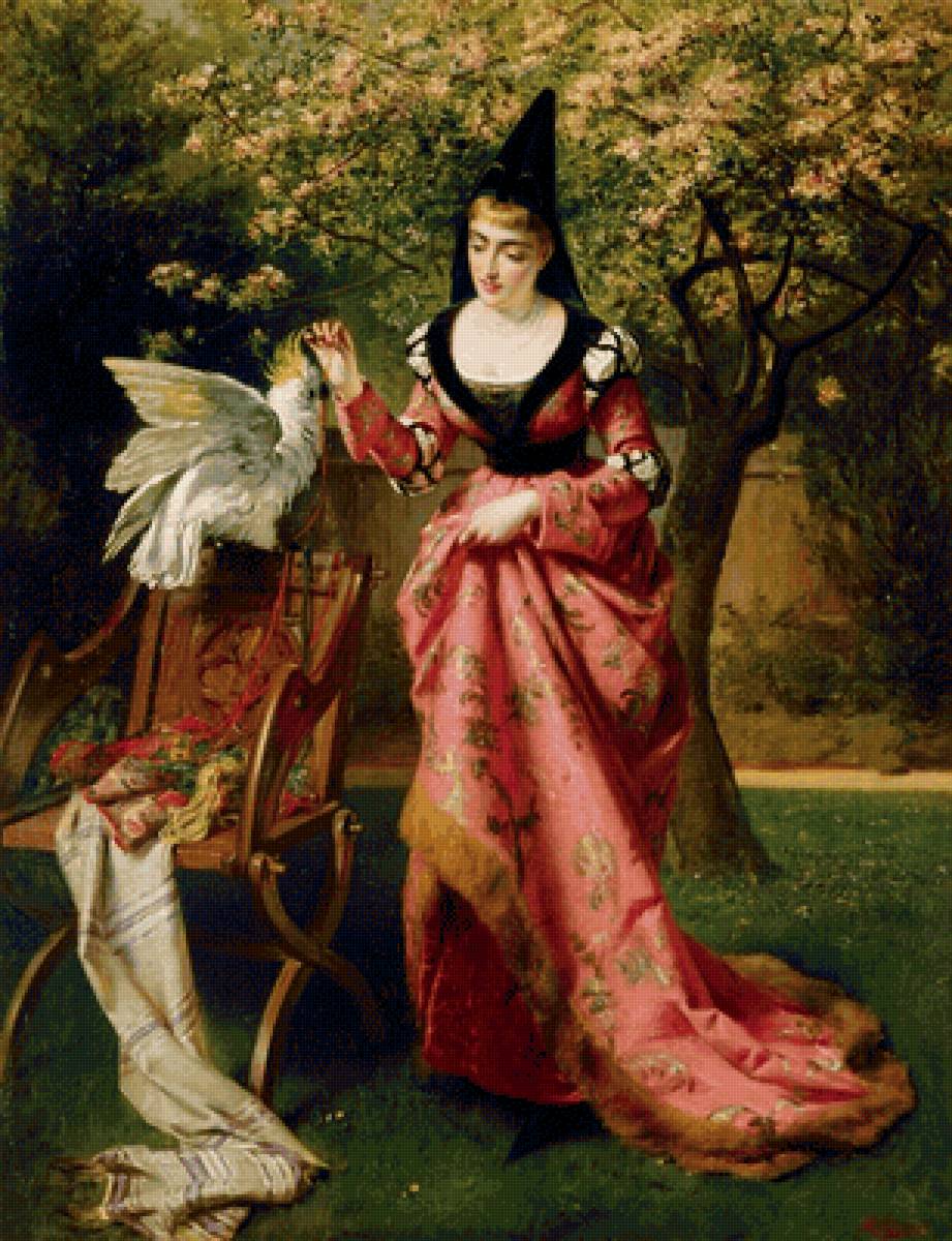 Дама с попугаем. Даниэль Маклис - женщина, дама, портрет, девушка, живопись, 19 век - предпросмотр