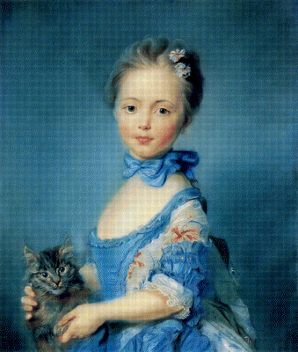 Девочка с котёнком. Жан Батист Перроно - котенок, портрет, девочка, живопись, 19 век - предпросмотр
