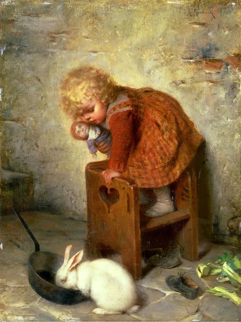 Страшный зверь. Гаэтано Чиерици (Gaetano Chierici ) - кролик, девочка, 19 век, живопись, дети - оригинал