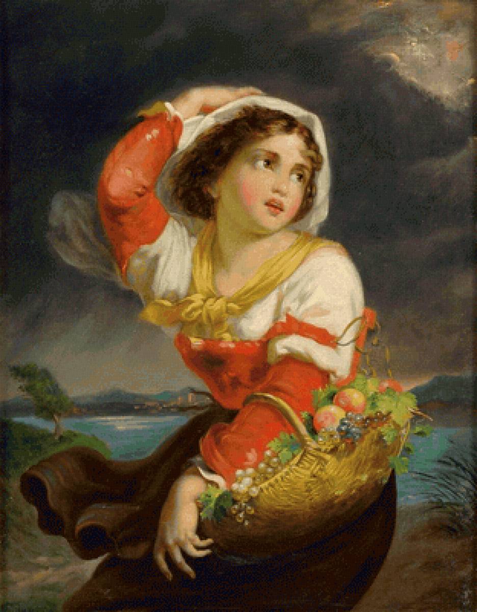 Маццолини Джузеппе. Приближающийся шторм - девушка, портрет, живопись, 19 век - предпросмотр