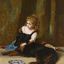 Схема вышивки «Девочка с собакой. Брайтон Ривьер»