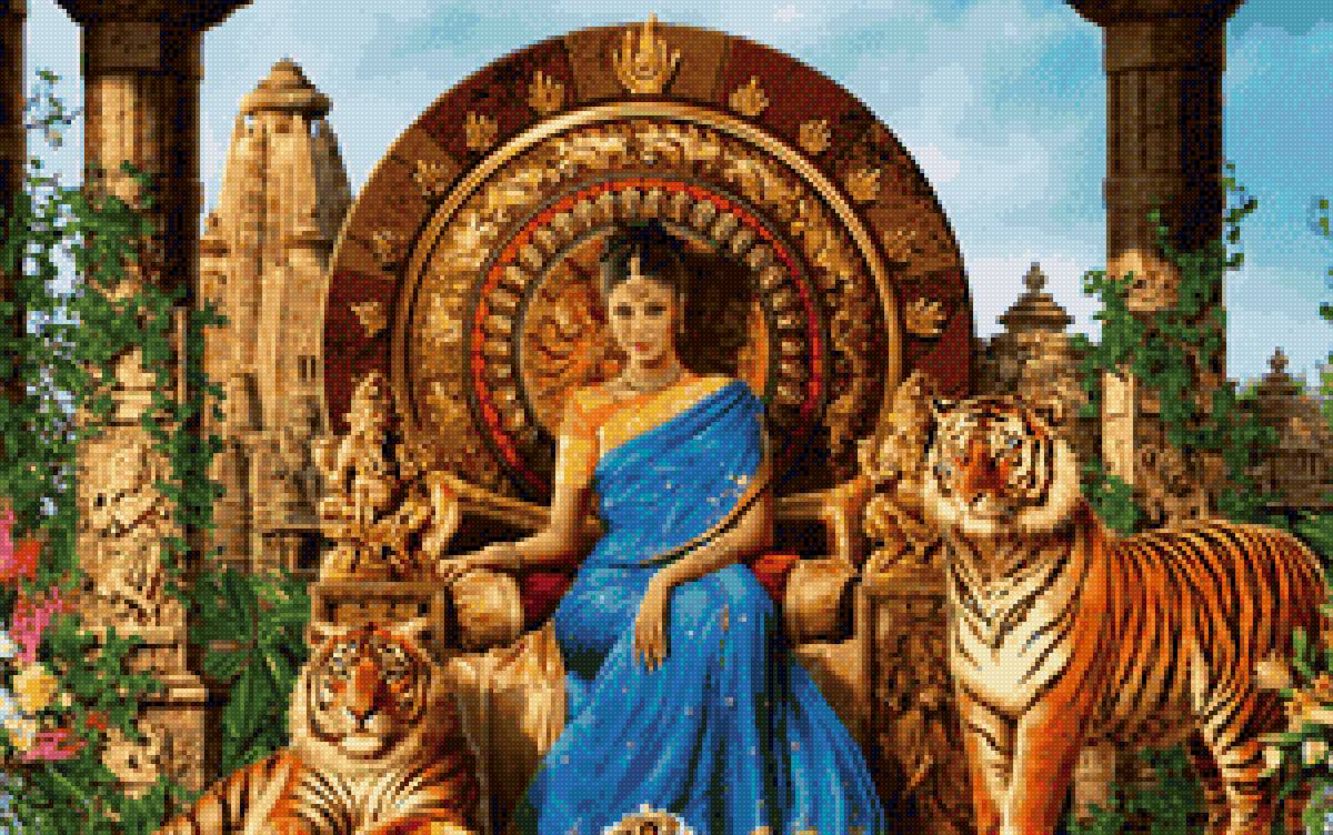 Принцесса с тиграми - индия, индианка, принцесса, восток, тигры, девушка - предпросмотр