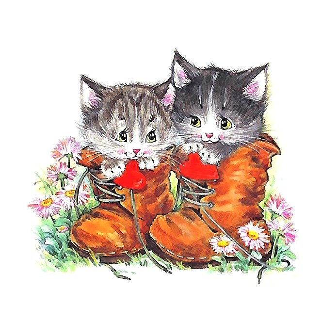 котики - цветы, обувь, сердечки, котята - оригинал