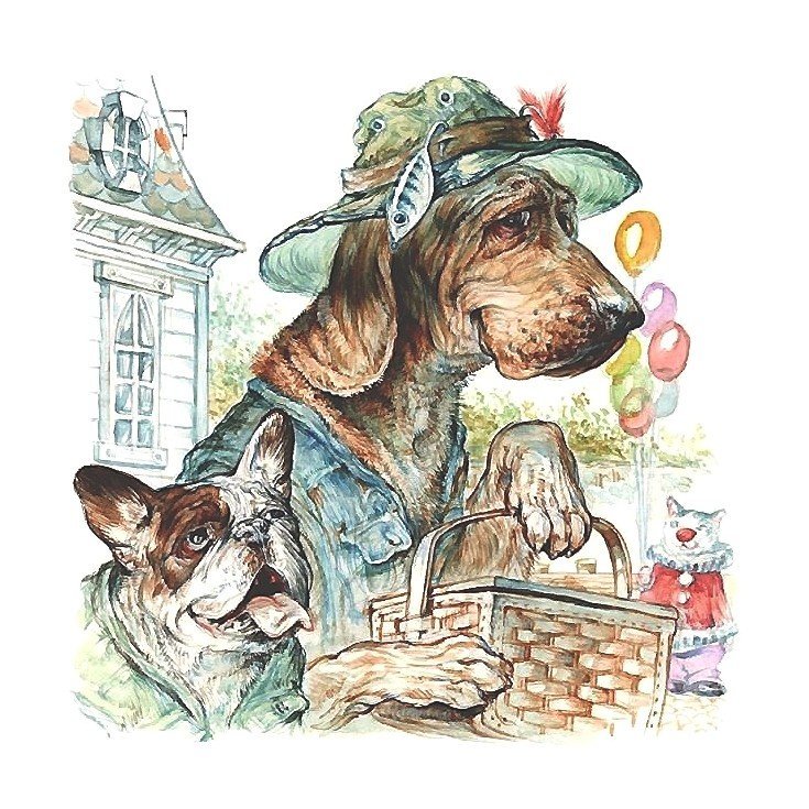 собаки - шляпа, собаки, корзина - оригинал