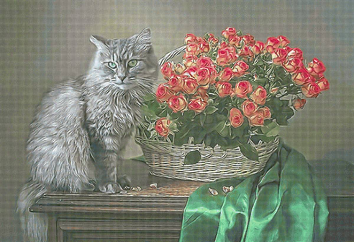 №2131398 - цветы, розы, кот - предпросмотр