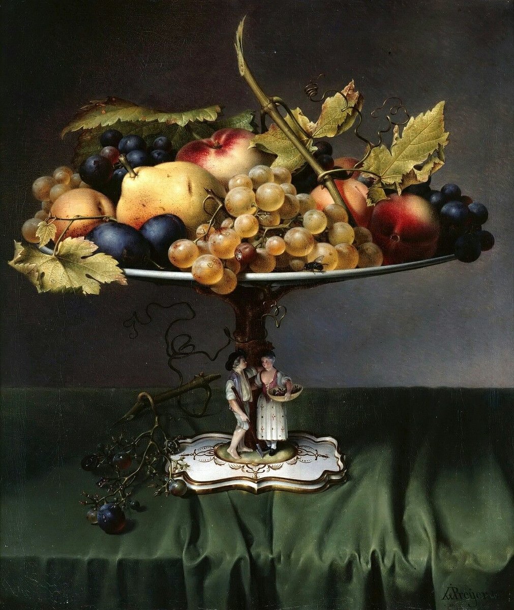 Фрукты в вазе. Johann Wilhelm Preyer - живопись, фрукты, ваза, натюрморт - оригинал