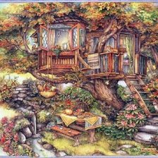 Схема вышивки «Kim Jacobs.ДОМИК НА ДЕРЕВЕ»