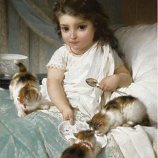 Оригинал схемы вышивки «Девочка с котятами. Эмиль Мунье» (№2132116)