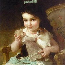 Схема вышивки «Девочка с котёнком и куклой. Эмиль Мунье»