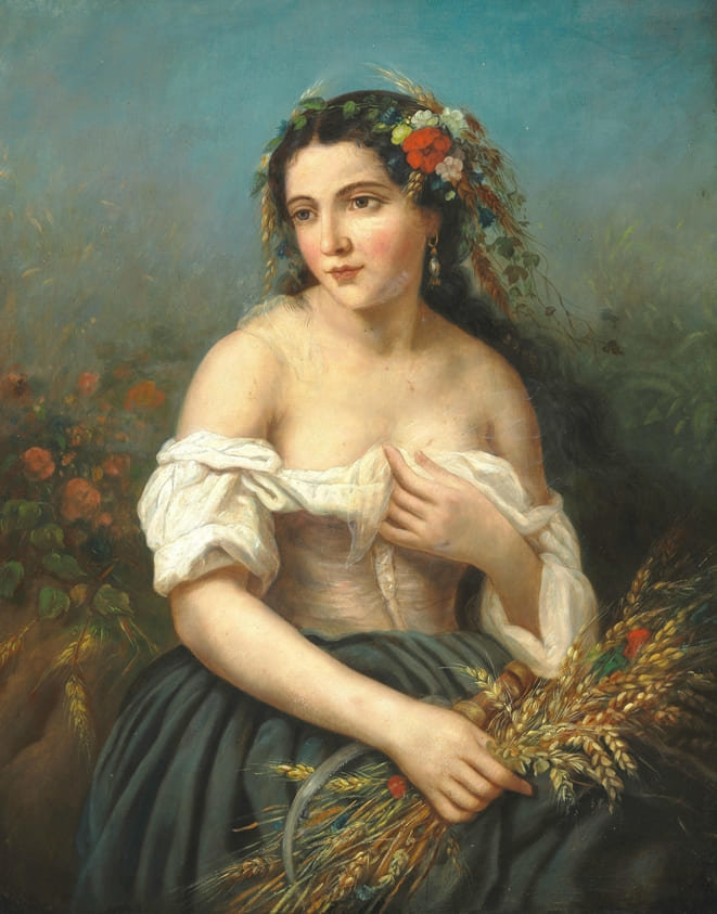 Девушка с колосьями - девушка, живопись, 19 век, портрет - оригинал