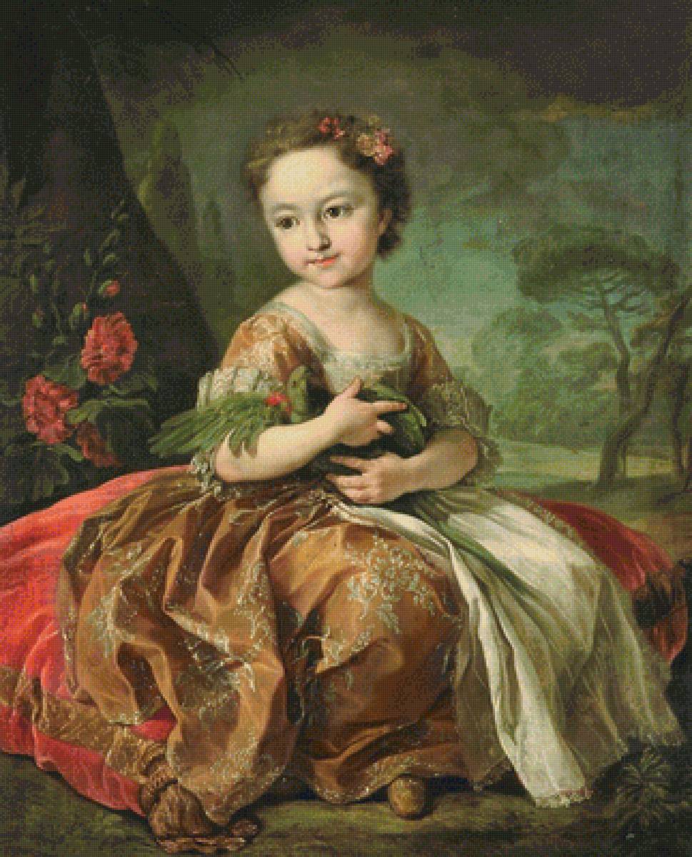 Мария Луиза Габриэлла Савойская. Девочка с попугаем - портрет, девочка, живопись, 18 век, попугай - предпросмотр