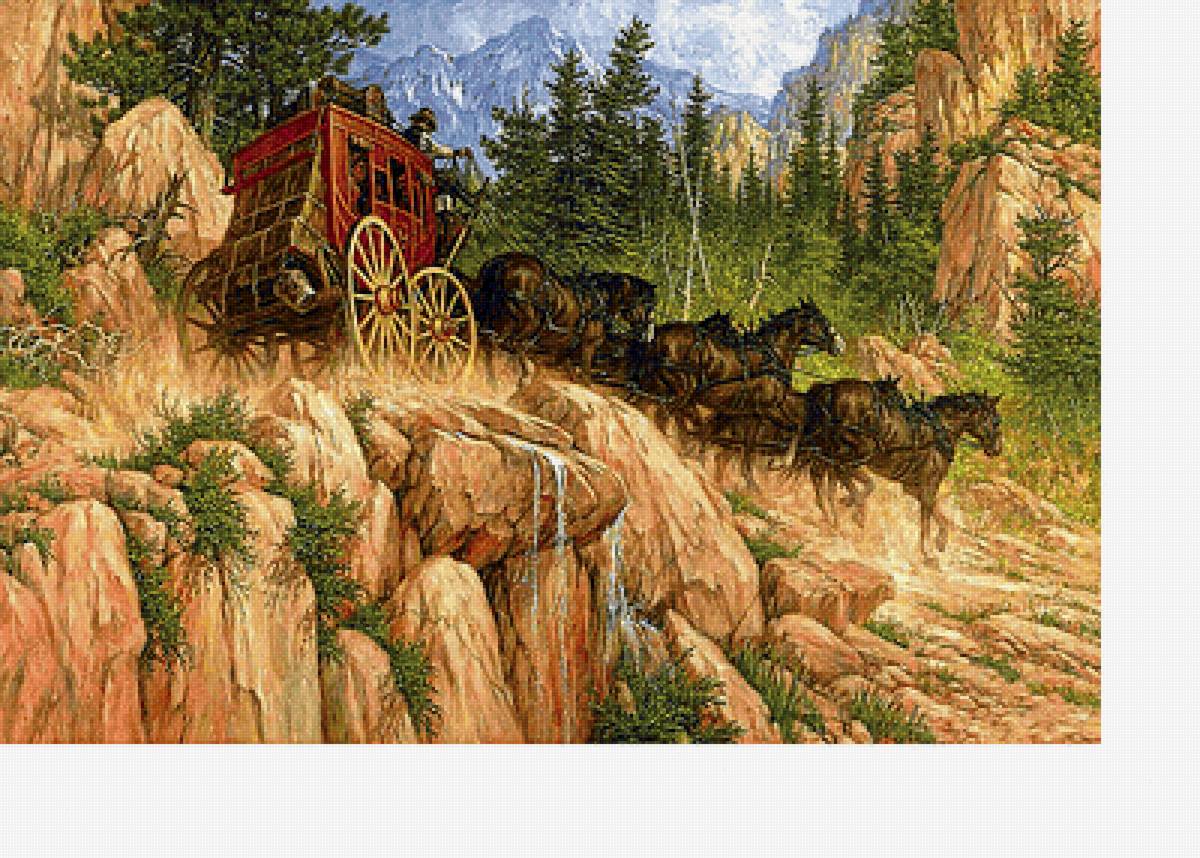 Обрыв - кони, лошади, карета, горы - предпросмотр