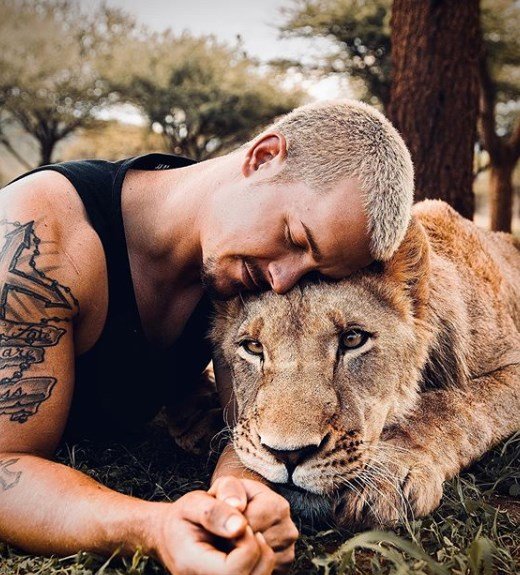 Дружба - животные, дружба, dean schneider, человек, лев - оригинал