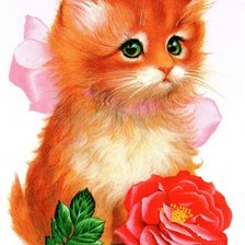Схема вышивки «котенок с розочкой»