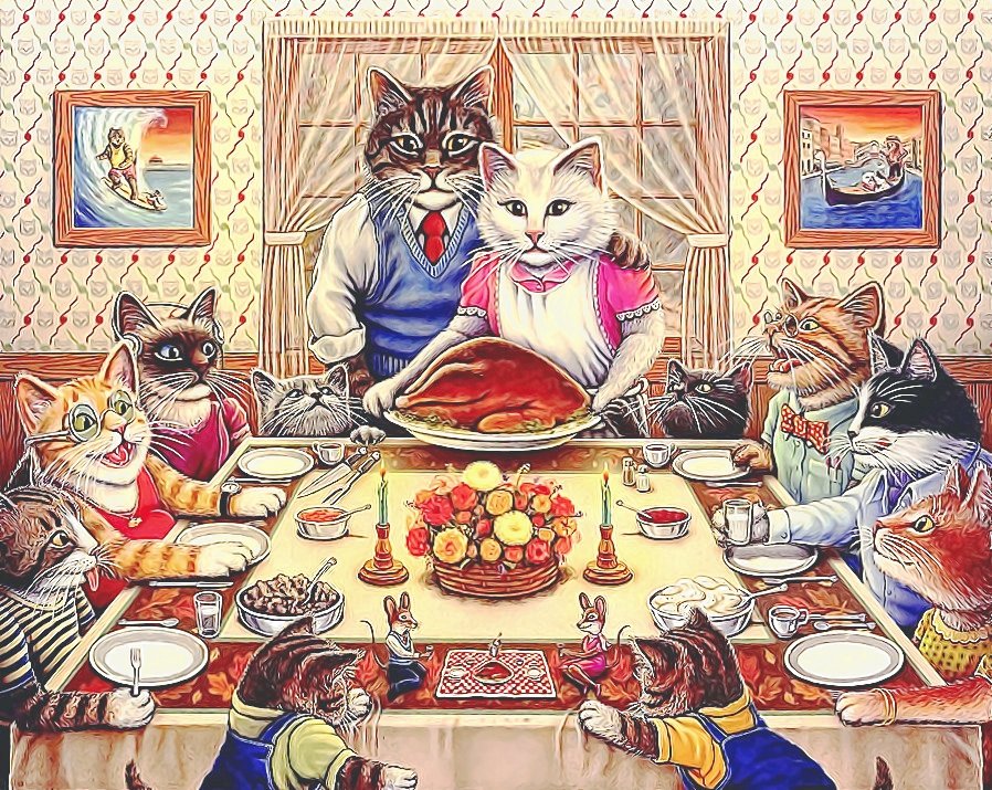 Кошачья семья - кошки, животные, котята, детское - оригинал