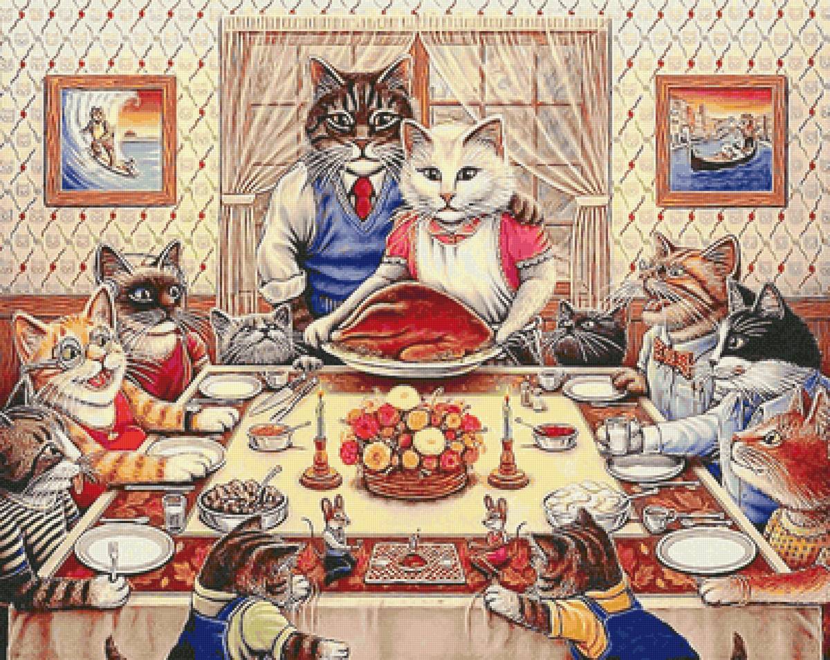 Кошачья семья - кошки, животные, котята, детское - предпросмотр