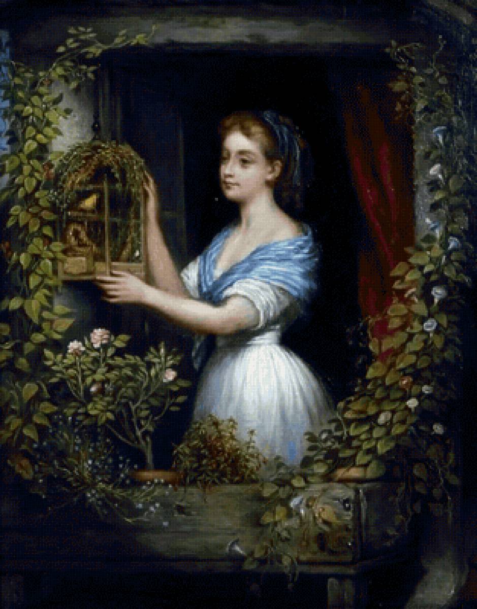 Девушка у окна. John Everett Millais - девушка, жанровая живопись, 19 век - предпросмотр