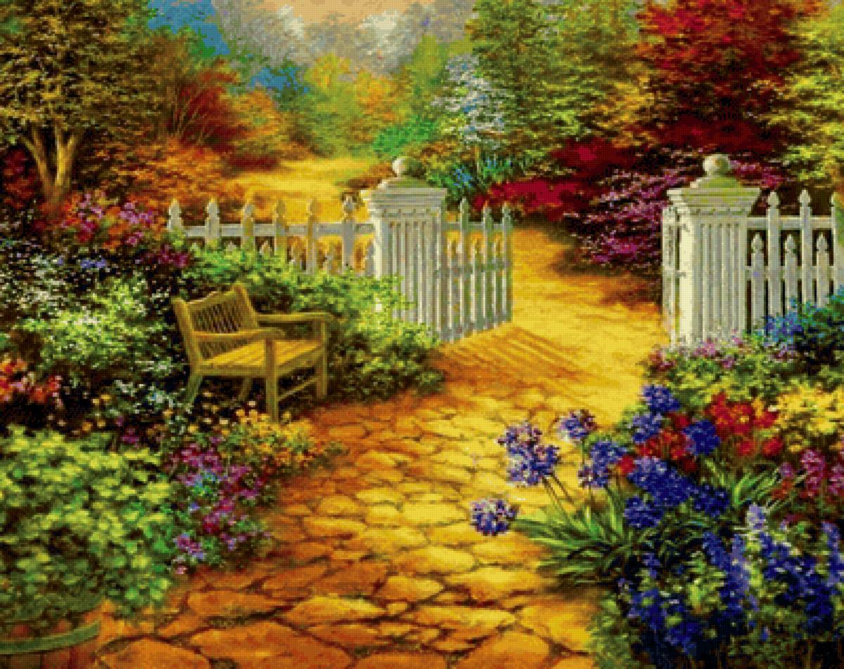 калитка - сад, скамейка, калитка - предпросмотр