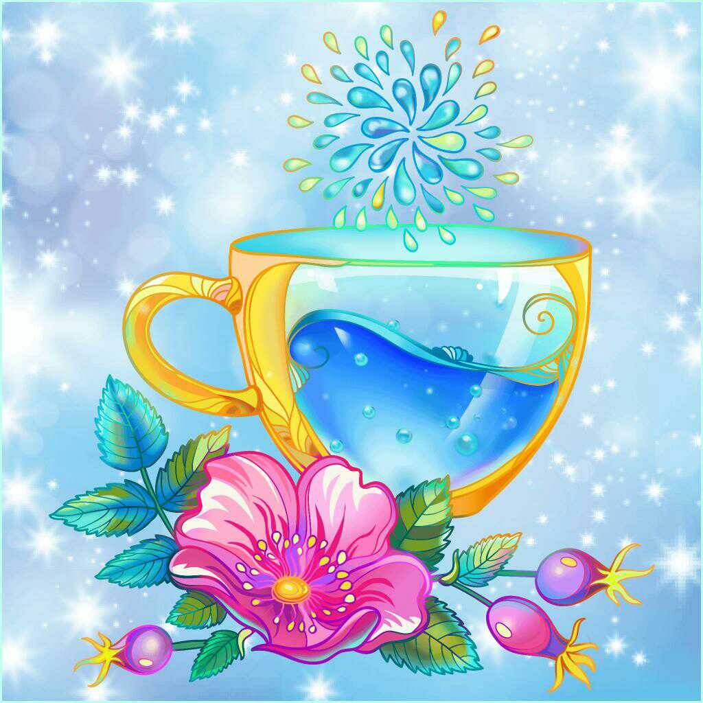 Чай Посейдона - вода, брызги, цветы, чашка - оригинал