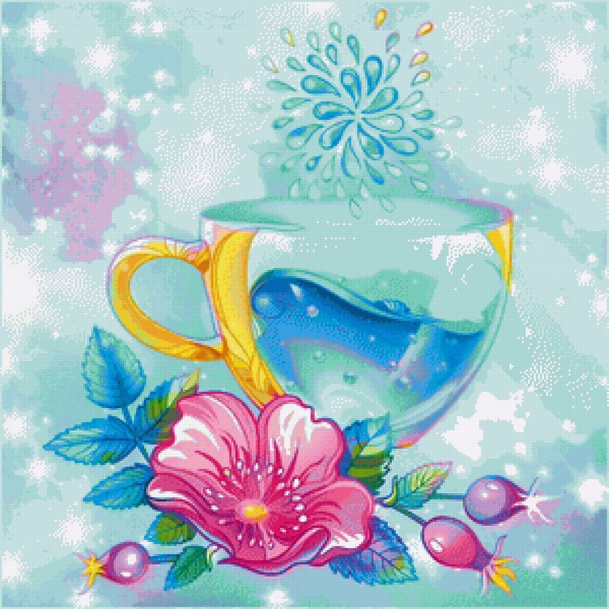 Чай Посейдона - вода, брызги, чашка, цветы - предпросмотр