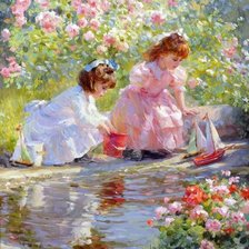 Оригинал схемы вышивки «Girl playing with toy boats» (№2134345)