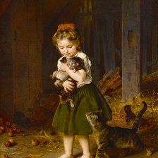 Оригинал схемы вышивки «Девочка с котятами. Ludwig Knaus» (№2136154)