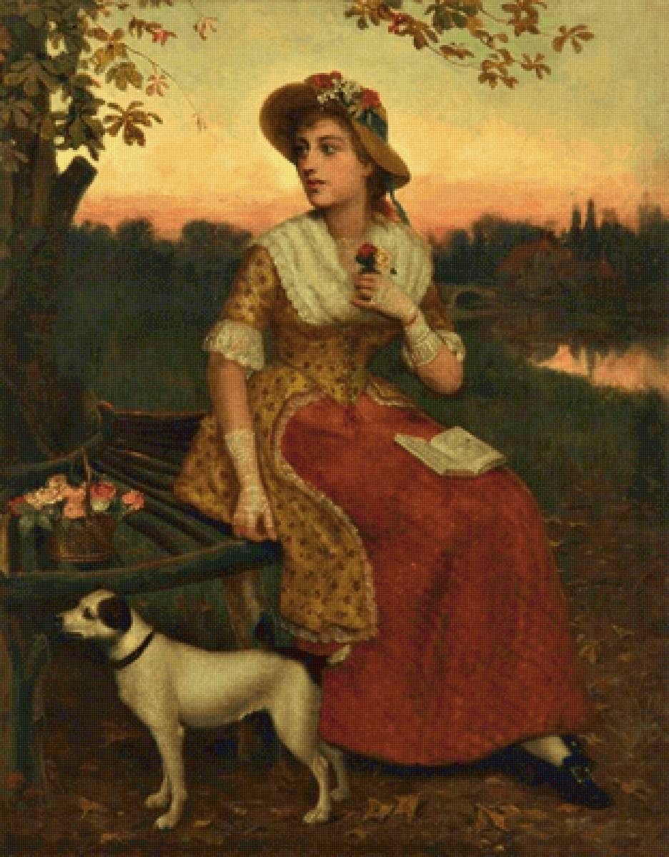 Девушка с собакой. Philip Richard Morris - девушка, собака, портрет, 19 век, живопись - предпросмотр