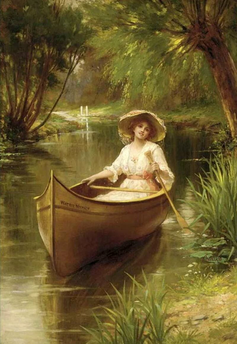 Девушка в лодке - девушка, живопись, 19 век - оригинал