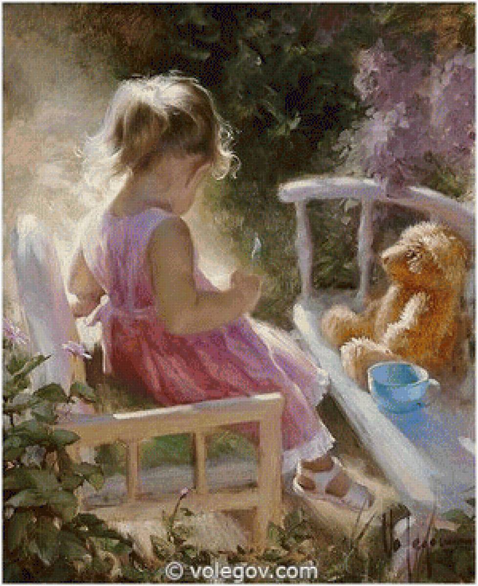 Tea Time - tea time, children, girl, teddy - предпросмотр