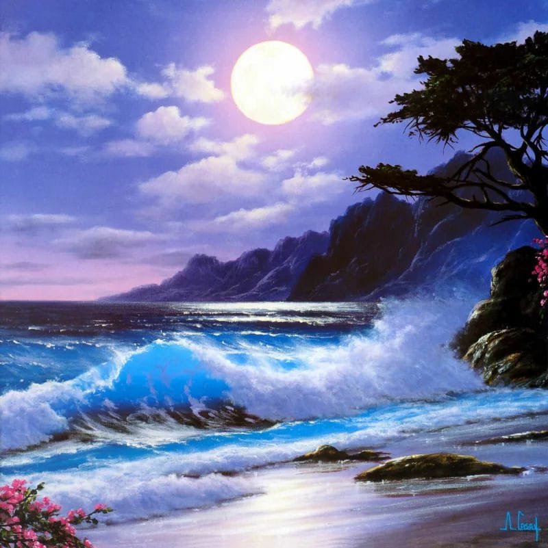 Лунный берег - берег, ночь, луна, море - оригинал