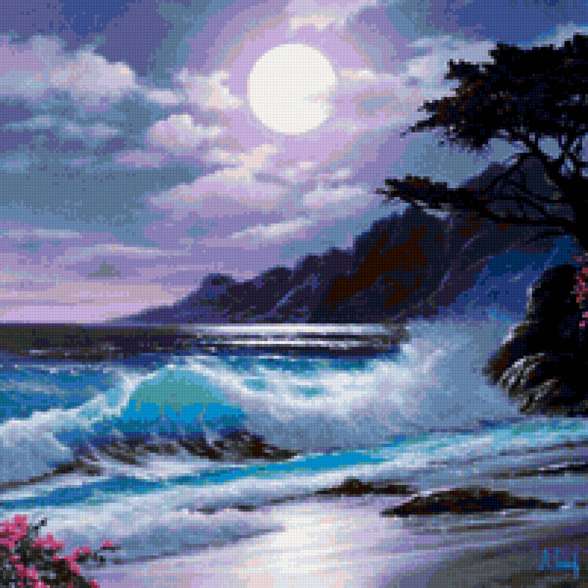 Лунный берег - море, луна, ночь, берег - предпросмотр