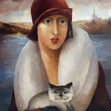 Схема вышивки «дама с кошкой»