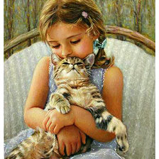 Оригинал схемы вышивки «девочка с котёнком» (№2137953)