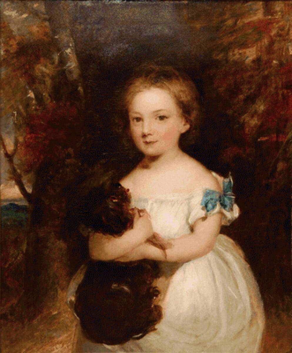 Девочка с собачкой. Margaret Sarah Carpenter - портрет, девочка, живопись, 19 век, собака - предпросмотр