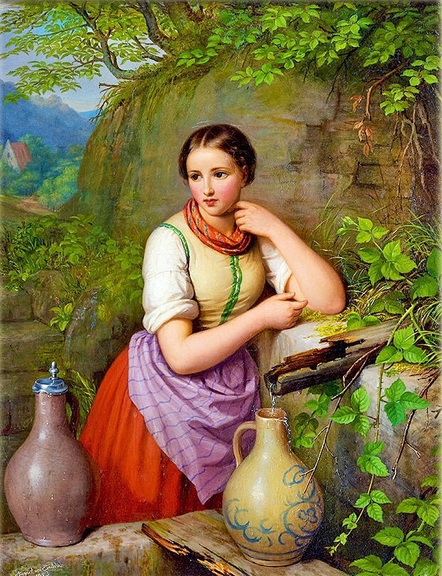 У родника - 19 век, портрет, девушка, живопись - оригинал