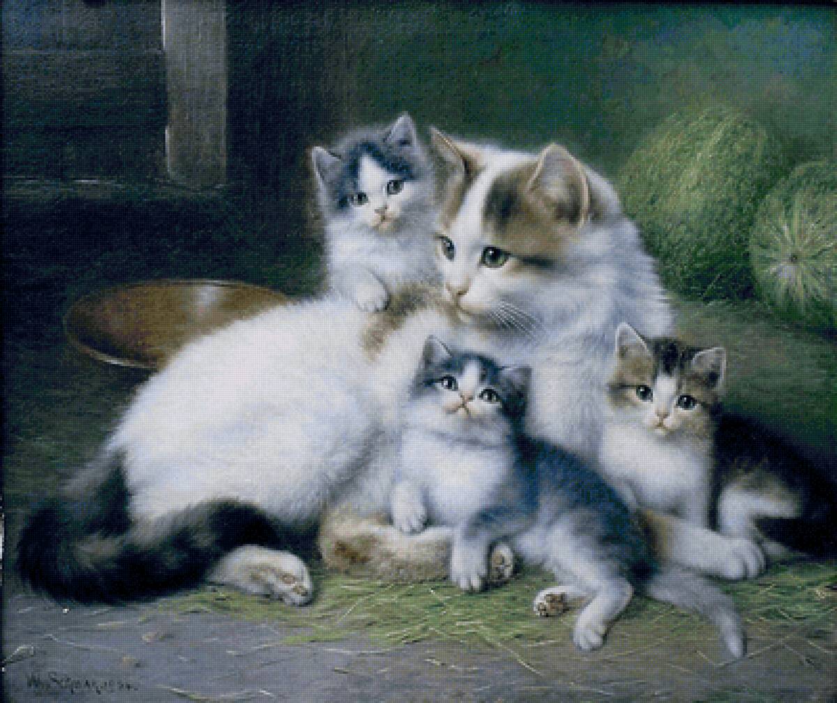 Кошечка с котятами. Семья кошек. Кошка с котятами. Картина кошка с котятами.