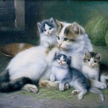 Оригинал схемы вышивки «Кошачье семейство. Wilhelm Friedrich Johann Schwar» (№2138763)