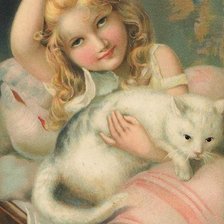 Схема вышивки «Девочка с котом. Открытка»