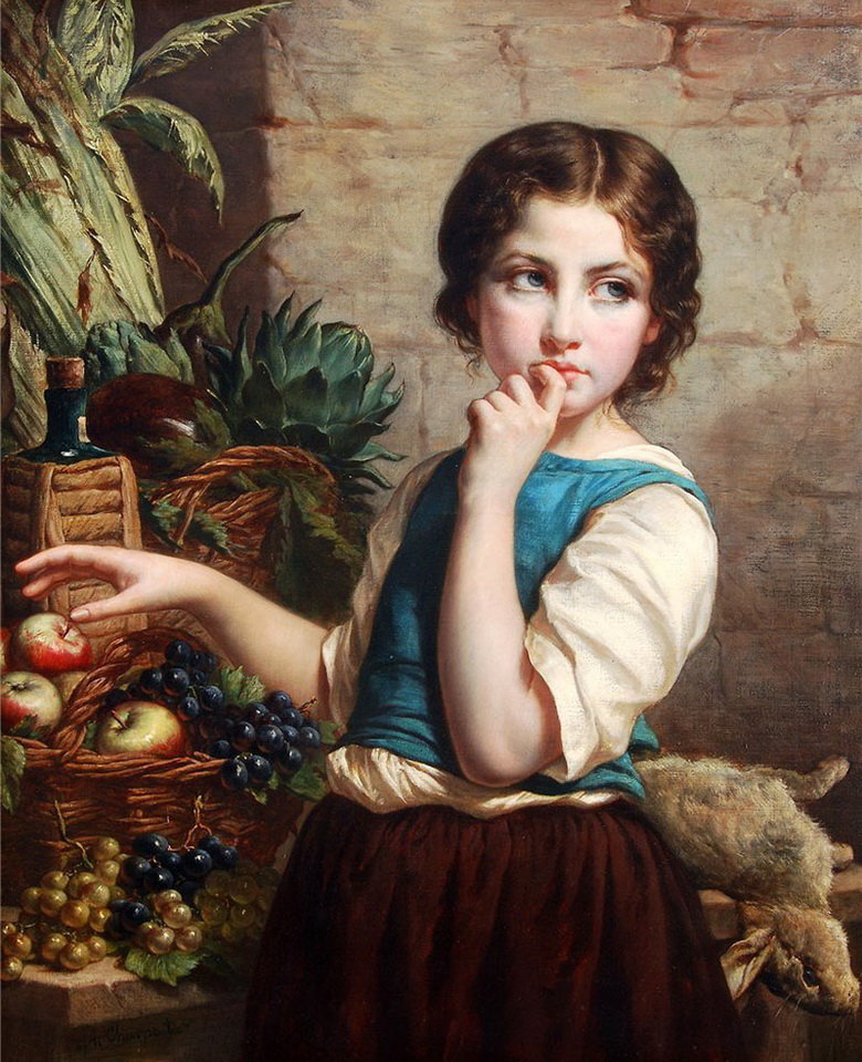 Девочка с корзиной фруктов. Auguste Charpentier - девочка, девушка, 19 век, портрет, живопись - оригинал