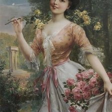 Схема вышивки «Девушка с розами. Эмиль Вернон»