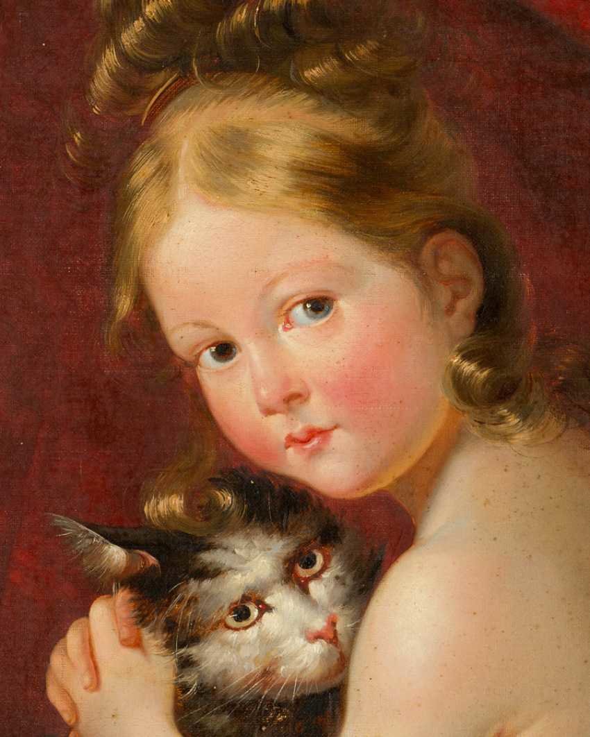 Девочка с кошкой. Мария-Элеонора Годфруа (Godefroid) - девочка, 19 век, живопись, кошка, портрет - оригинал