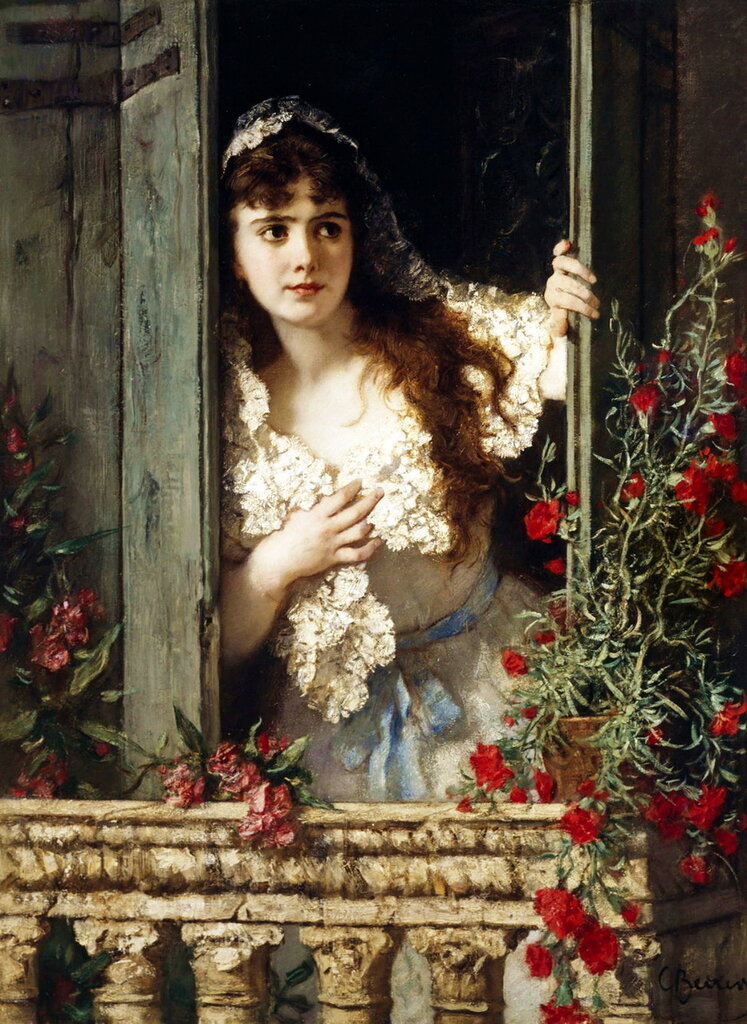 Ожидание. Carl Ludwig Becker - портрет, живопись, 19 век, девушка - оригинал