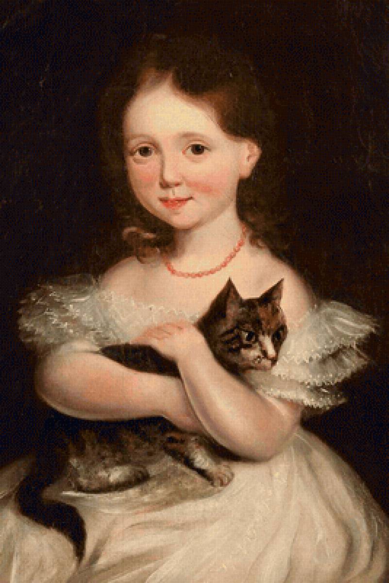 Девочка с котёнком. 18 век - живопись, котенок, портрет, 18 век, девочка - предпросмотр