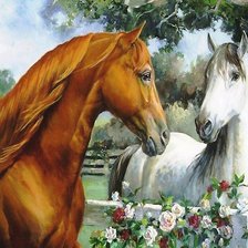 Оригинал схемы вышивки «пара лошадей» (№2139126)