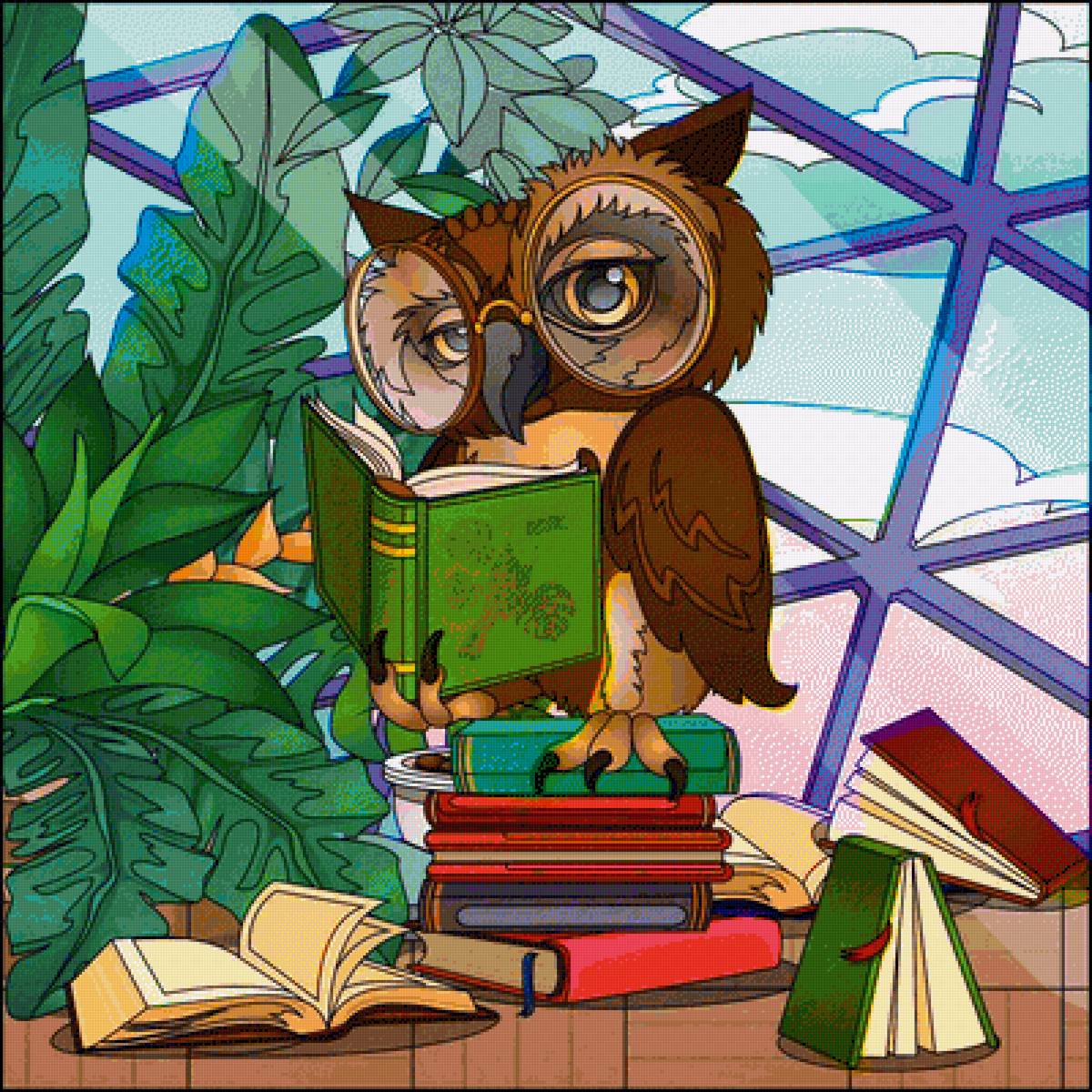 Чтец - сова, листья, птица, животные, книги, сов, очки, книга - предпросмотр