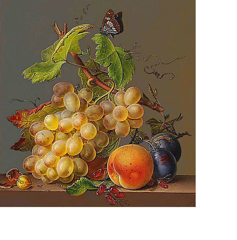 Натюрморт - персики, сливы, фрукты, виноград - оригинал