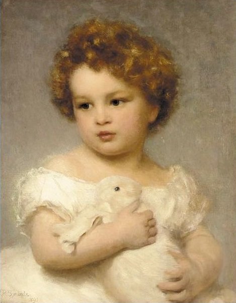 Девочка с кроликом. William Robert Symonds - портрет, живопись, 19 век, девочка, кролик - оригинал